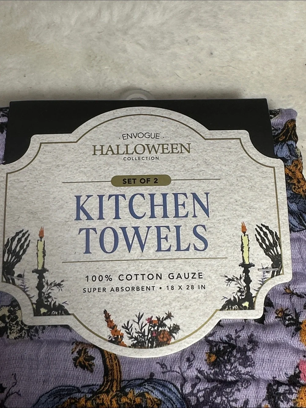 Envogue Halloween set of 2 skull and pumpkin cotton guaze kitchen towels